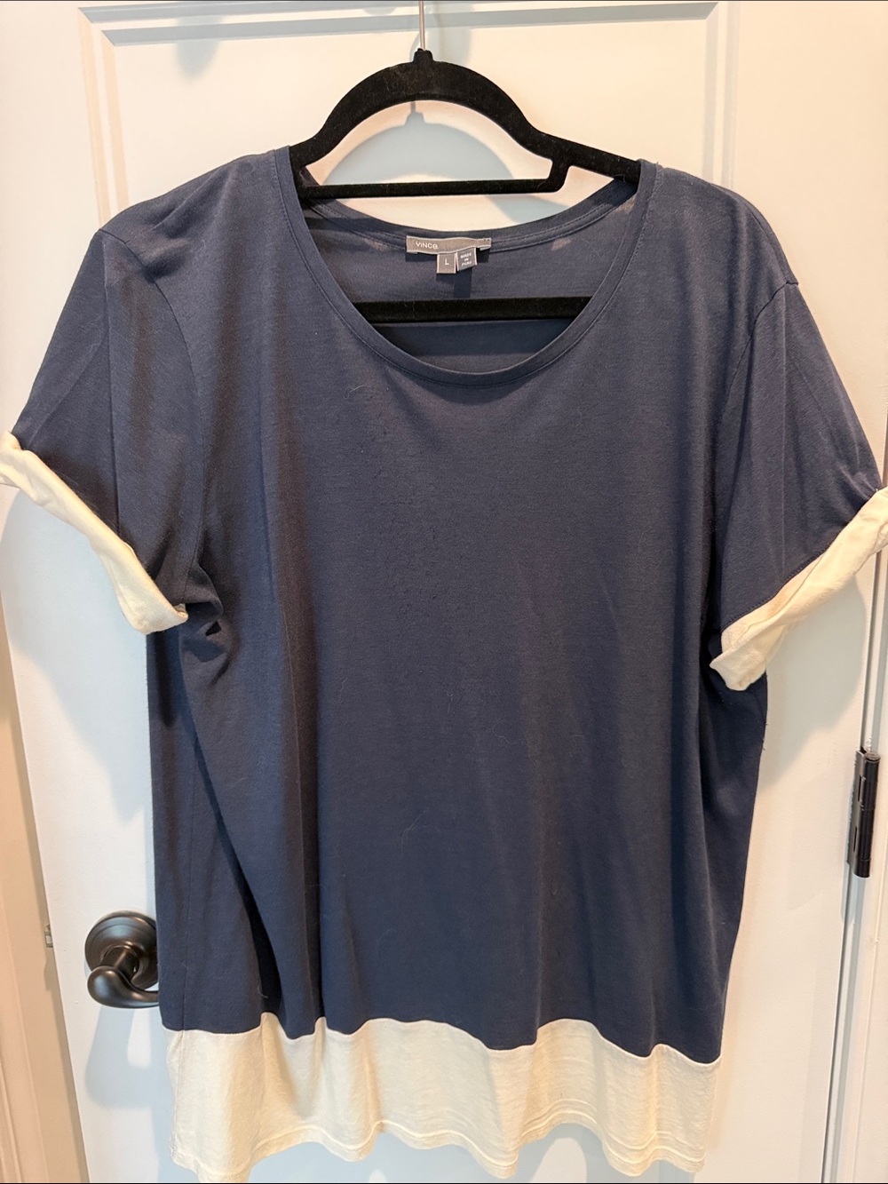 Vince Navy and white Colorblock Short Sleeve Tee (L)